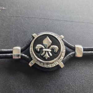 Ginger Snaps Black Leather Bracelet Rhinestone Floral Snap Adjustable